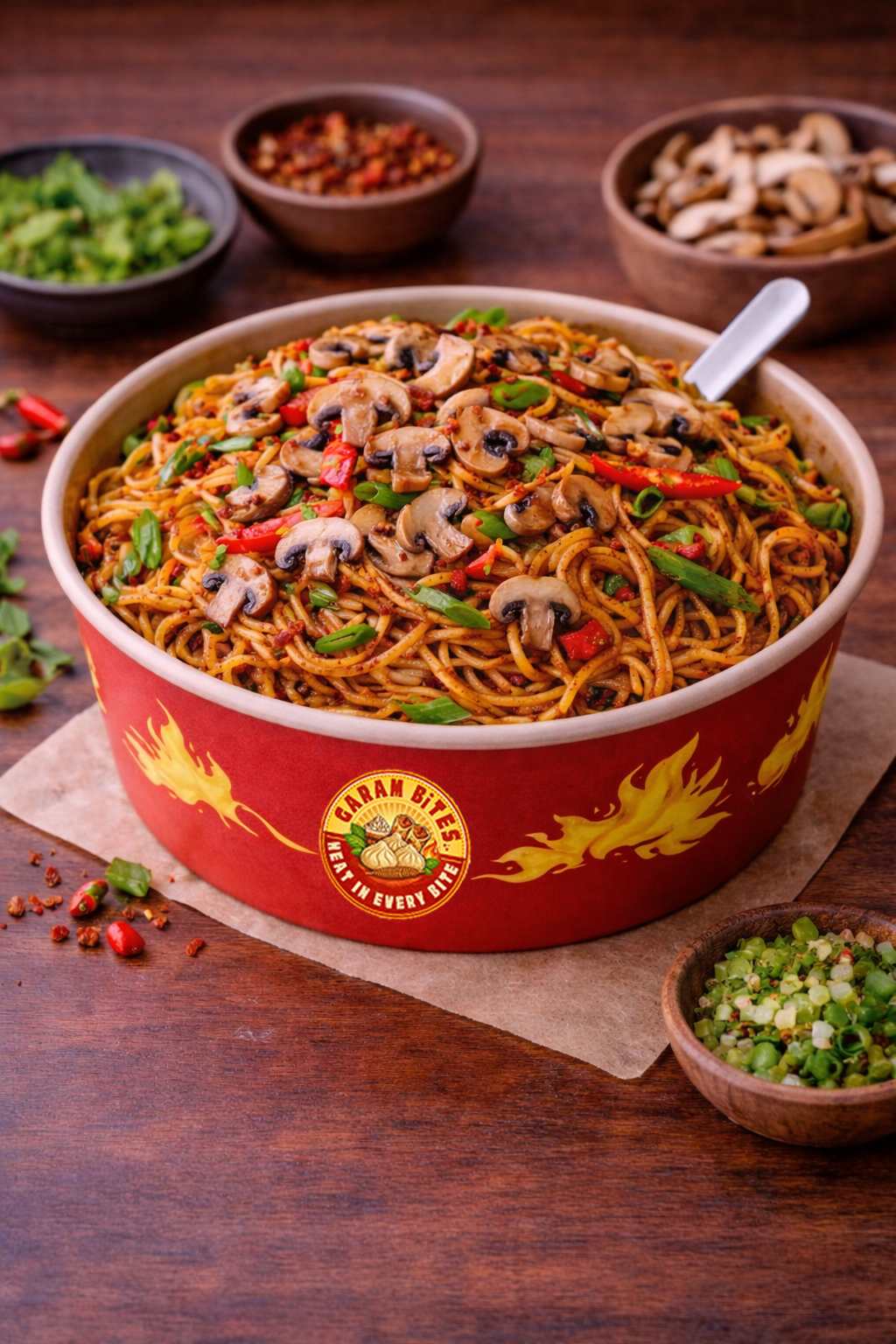 MUSHROOM CHILLI GARLIC NOODLES