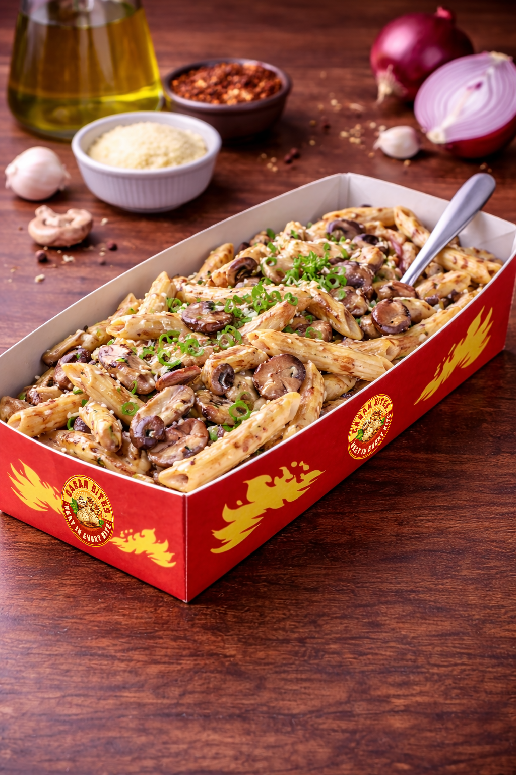 ONION MASHROOM PASTA WHITE & RED SAUCE